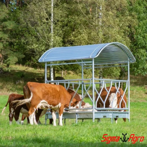 Paśnik łąkowy z zadaszeniem dla bydła bez rogów 12 stanowiskowy - Sklep.SigmaAgro.Pl.webp