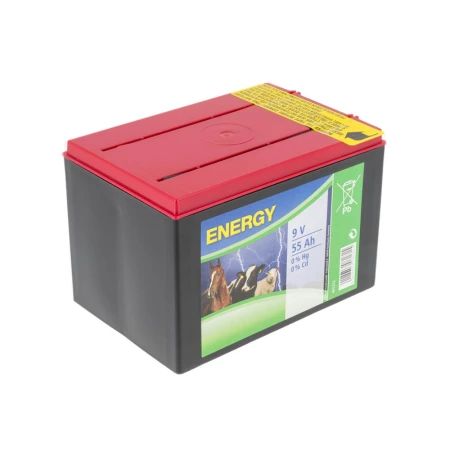 Bateria chlorkowa do elektryzatora 9 V 55 Ah marki KERBL – stabilne napięcie, pojemność 55 Ah, lekka konstrukcja 1,9 kg. Ekologiczne i wydajne zasilanie ogrodzeń elektrycznych.