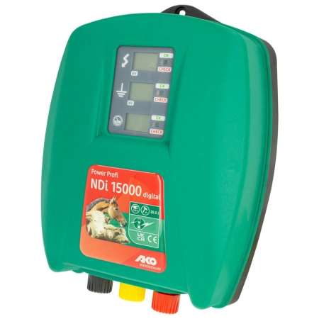 Power Profi Digital NDI 15000 marki AKO – Elektryzator sieciowy z systemem monitorowania i 20 J mocy, idealny pastuch elektryczny dla bydła, koni i ochrony przed wilkami.