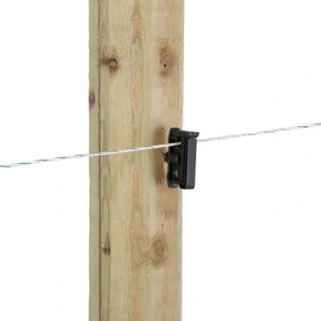 Solidny izolator zatrzaskowy do taśmy do 40 mm i liny do Ø 6 mm, z ocynkowanym trzpieniem i gwintem metrycznym. Maxi Tape 80 sztuk marki AKO – trwałość i niezawodność w ogrodzeniach elektrycznych.